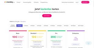 monday.com bietet die vier Tarife: “Basic”, “Standard”, “Pro” und “Enterprise”