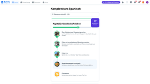 Ein klassisches Dashboard oder “Cockpit” hat Busuu nicht. Beim Start landest du in der Kursübersicht stattdessen direkt bei deinem aktuellen Kapitel.