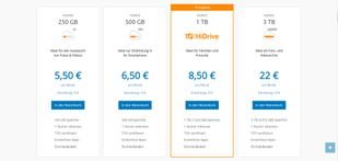 Zwischen 250 GB und 3 TB bietet STRATO HiDrive für Privatnutzer, wofür Sie zwischen 5,50 und 22 Euro bezahlen
