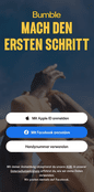 Schon beim Anmeldescreen stellt Bumble das eigene Alleinstellungsmerkmal “Mach den ersten Schritt”prominent zur Schau. Im Test erfährst du, ob es auch funktioniert.