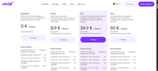 Hier siehst du die Tarife von Vivid Business für Selbstständige.