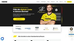 Die HERO-Startseite im Browser: Die Handwerker-Software kombiniert Funktionen einer Büro-Software mit Projektmanagement und Kundenverwaltung im Handwerk