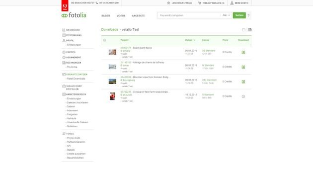 Download-Übersicht im Fotolia Nutzerkonto