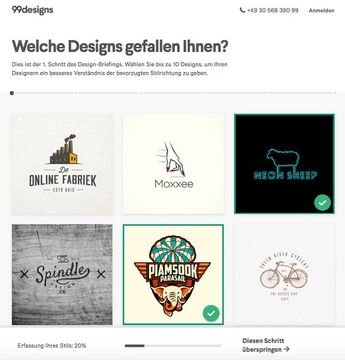 Vor dem Start eines Wettbewerbs legen Sie Ihren gewünschten Stil durch Beispiel-Designs fest