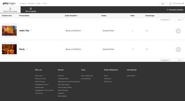 Ihre Pinnwände in der Übersicht