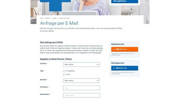 Das Supportteam von R+V erreichen Sie per Kontakformular/Mail oder per Service-Hotline