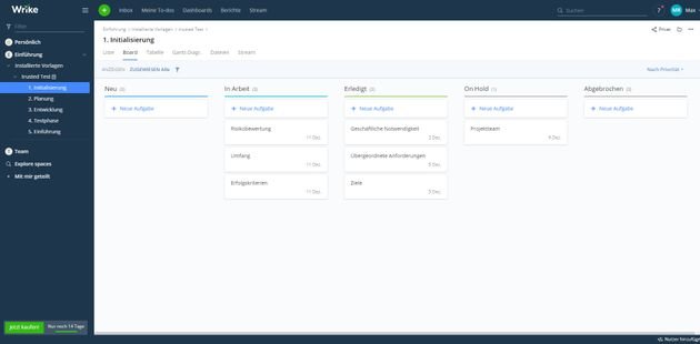 Im Kanban-Board verschieben Sie die einzelnen Aufgaben dynamisch von Phase zu Phase