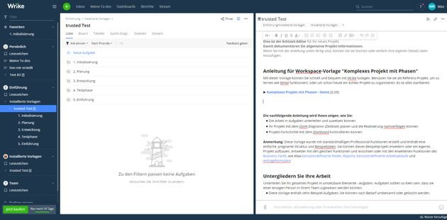 Im Editor passen Sie die Projektbeschreibung ganz einfach an und fügen Links und Bilder hinzu