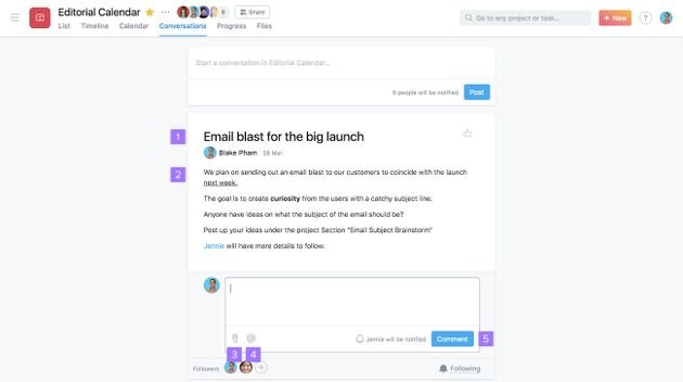 Starten Sie Diskussionen mit Ihrem Team um Brainstorming zu betreiben oder etwas anzukündigen