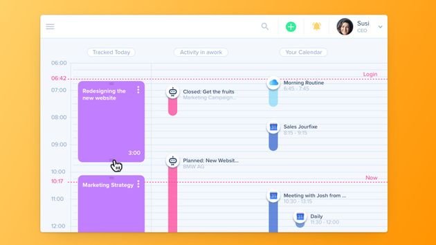 Die Zeiterfassung funktioniert in awork entweder per Stoppuhr oder ganz einfach per Drag-and-Drop im Kalender