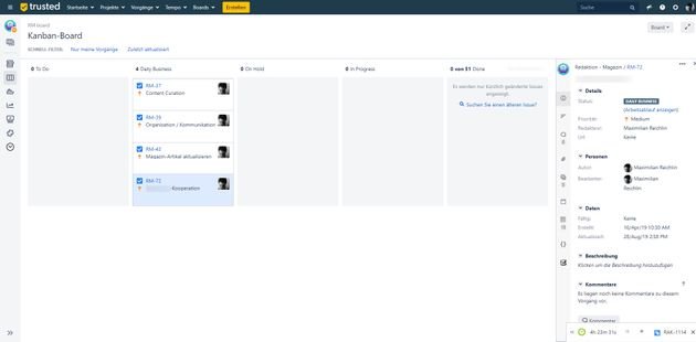 In solch übersichtlichen Kanban-Boards bearbeiten Sie Ihre Projekte und Aufgaben