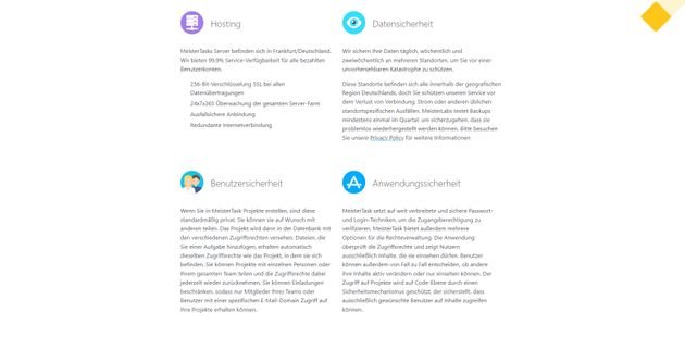 MeisterTask ist Made in Germany und erfüllt so gut wie alle Sicherheitsstandards
