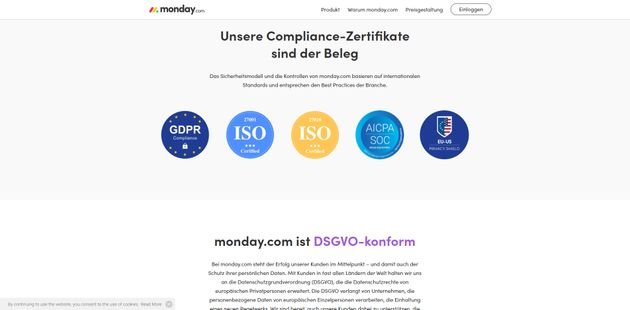 Diverse Siegel und Zertifikate belegen die Datensicherheit von monday