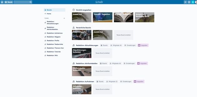 Auf Ihrer persönlichen Startseite finden Sie alle Boards, zu denen Sie Zugriff haben