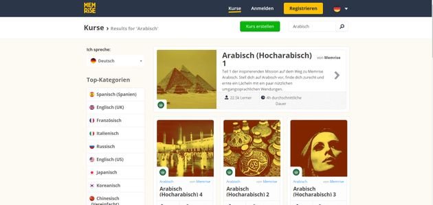 Auf Memrise finden Sie viele vorgefertigte Arabisch-Kurse für Anfänger und Fortgeschrittene
