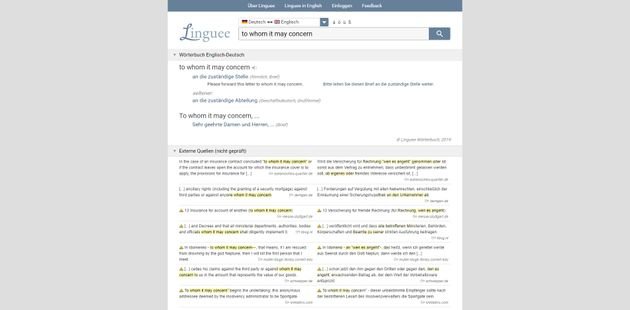 Linguee présente des mots et des phrases dans de vrais textes d'Internet