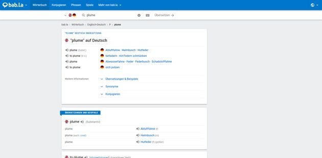 Sur bab.la, vous trouverez des traductions littérales et des enregistrements audio