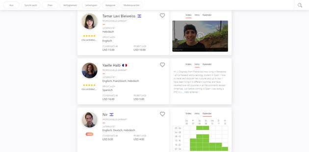 Auf Italki finden Sie Tandempartner, Community-Lehrer und professionelle Hebräisch-Lehrkräfte