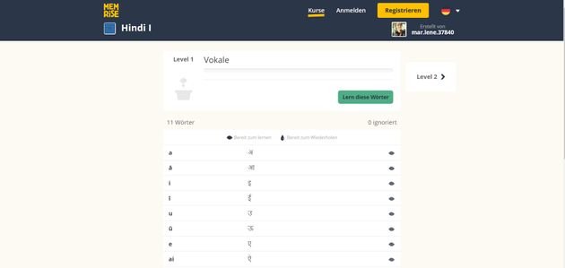 Memrise hat viele Hindi-Kurse für Anfänger und Fortgeschrittene im Angebot
