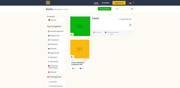 Memrise hat Irischkurse für Sie im Angebot, auch wenn die Auswahl nicht so groß ist, wie bei populären Sprachen