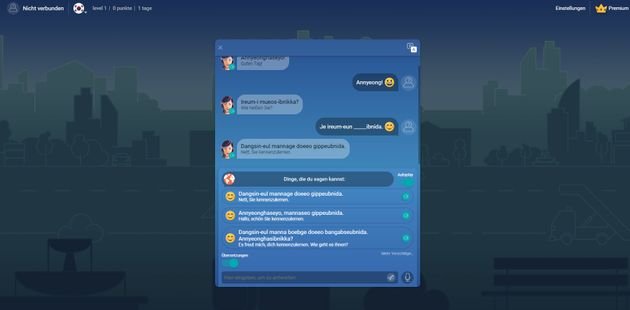 Lernen Sie mithilfe von simulierten Gesprächen und vielen anderen Lernspielen in kurzen Lektionen Koreanisch