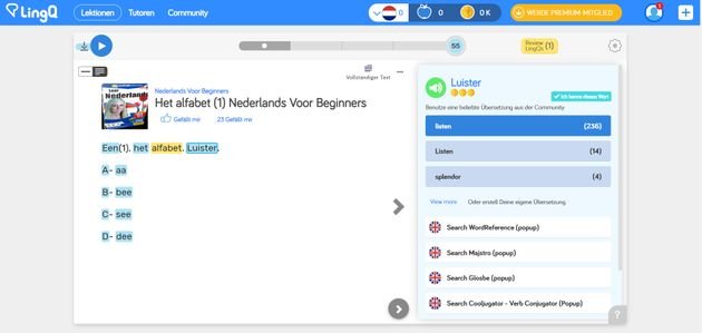 Auf LingQ lernen Sie auf intuitive Weise niederländische Vokabeln und erweitern Ihren Wortschatz