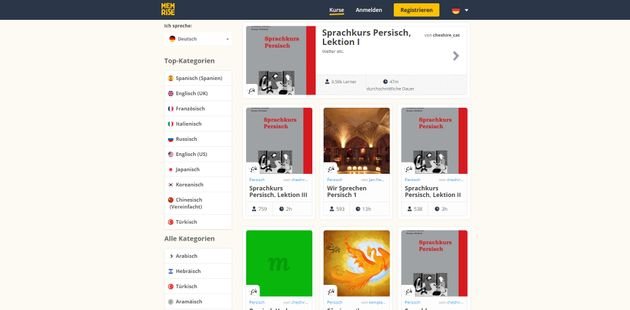 Die Kursübersicht für Online-Persischkurse auf Memrise