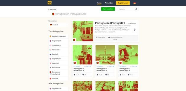 Europäisches Portugiesisch lernen Sie am besten mit den (englischsprachigen) Lernmaterialien von Memrise