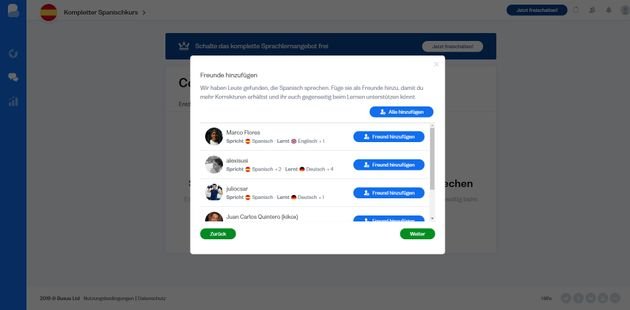 Auf Busuu lernen Sie gemeinsam mit einer großen Community und finden neue Freunde und Tandem-Partner