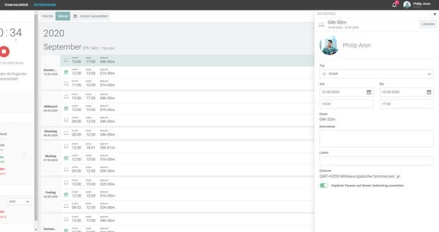 Auch das Time Tracking erledigen Sie bequem in absence.io