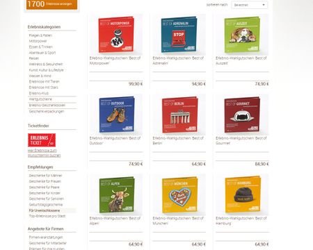 Viele Erlebnis-Wahlgutscheine zu bestimmten Themen verfügbar