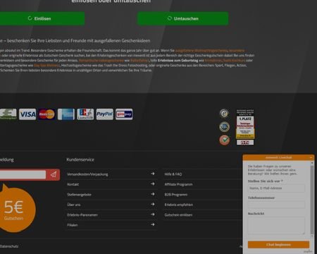 FAQs und Live Chat finden Sie rechts unten auf der Seite