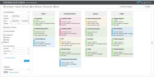 Auf Wunsch lassen Sie sich Ihre Aufgaben und To-Do’s in der dynamischen Kanban-Ansicht anzeigen