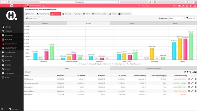 Übersichtliche grafische Reports lassen Sie auf einen Blick die finanziellen Aspekte der Projekte erfassen