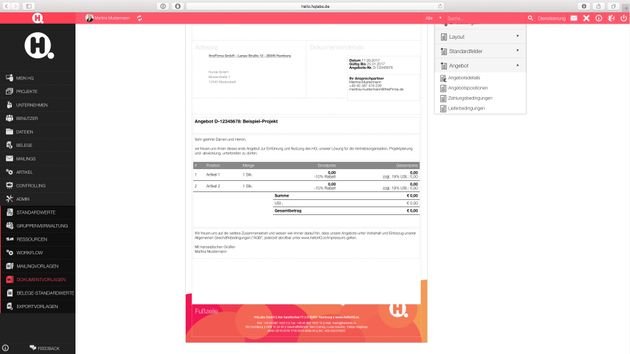 Gestalten Sie Angebote, Kostenvoranschläge und Rechnungen mit dem Vorlagen-Editor passend zu Ihrem Corporate Design