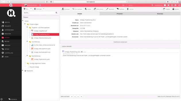 Für jedes Projekt erstellt HelloHQ automatisch Dokumentenordner mit der zum Projekt passenden Ordnerstruktur