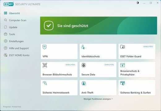 Hier erhältst du einen Einblick in die Benutzeroberfläche von ESET (hier in der Ultimate-Version).