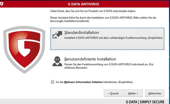 Äußerst Einfache Installation - Mit nur wenigen Klicks ist G Data installiert