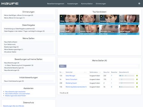 Das Dashboard von Haufe Bewerbermanagement hat alle wichtigen Infos über Bewerber und Kanäle parat