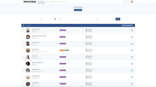 Alle Kandidaten landen automatisch in Ihrem Prescreen-Pool