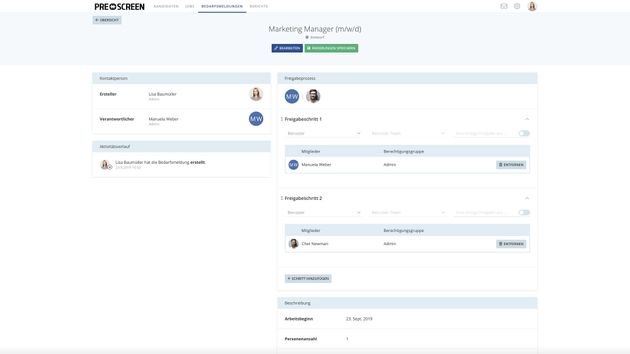 Mit selbst konfigurierten Rollen, Verantwortlichkeiten und Rechten im Freigabeprozess passen Sie Prescreen an Ihre Bedürfnisse an