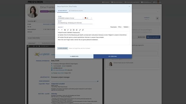Kommunizieren Sie effizient und AGG-konform mit Ihren Kandidaten dank konfigurierbarer E-Mail-Vorlagen