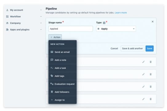 Ihre Bewerberpipeline in Recruitee legen Sie genau nach Ihren Bedürfnissen und Workflows an