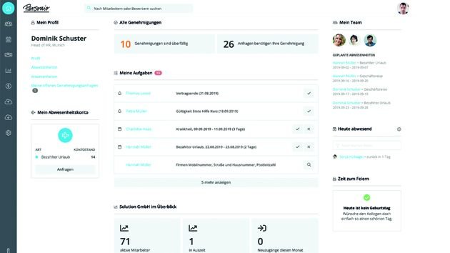 Die Startseite der Personio-Weboberfläche hält alle aktuellen Informationen für Sie bereit