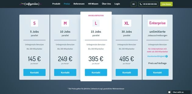 Die Preis-Pakete von softgarden im Überblick