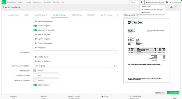 Das Rechnungsdesign bei Billbee ist hochgradig individualisier- und anpassbar