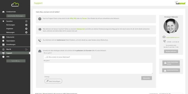 Im Support-Bereich finden Sie übersichtlich alle vorhandenen Kontaktmöglichkeiten