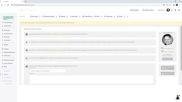 Im Support-Bereich finden Sie übersichtlich alle vorhandenen Kontaktmöglichkeiten