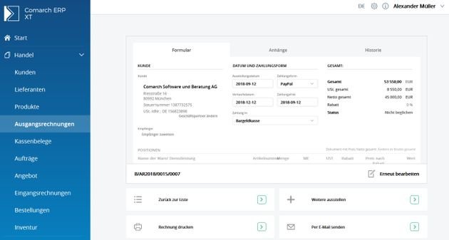 Mit Comarch ERP XT erstellen Sie schnell und einfach ansprechende Rechnungen