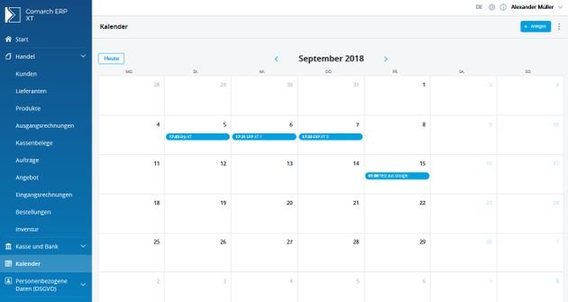 Der integrierte Kalender erinnert Sie an wichtige Termine und Fristen